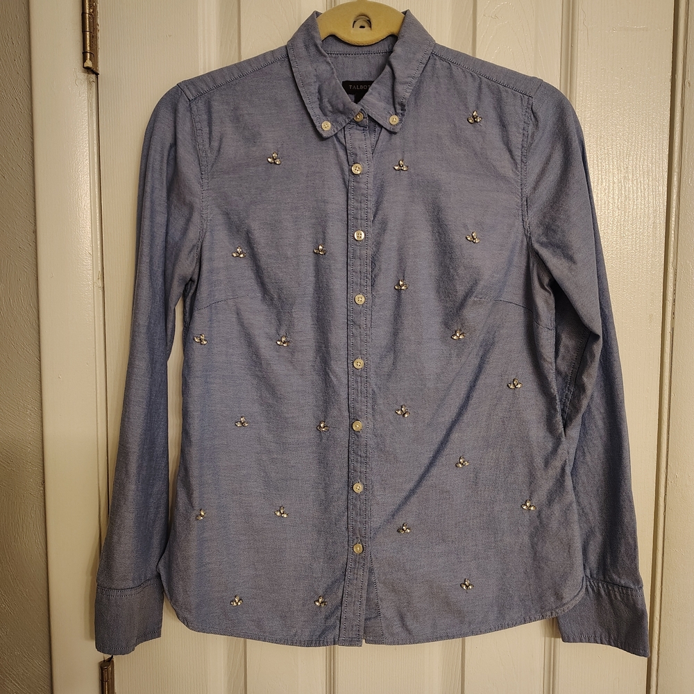 Talbots Blue Embellished Button-Down Shirt